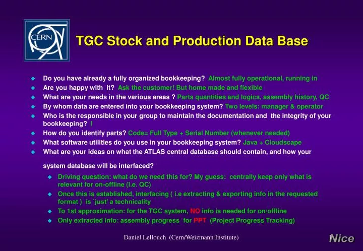 tgc stock and production data base