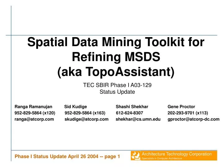 spatial data mining toolkit for refining msds aka topoassistant