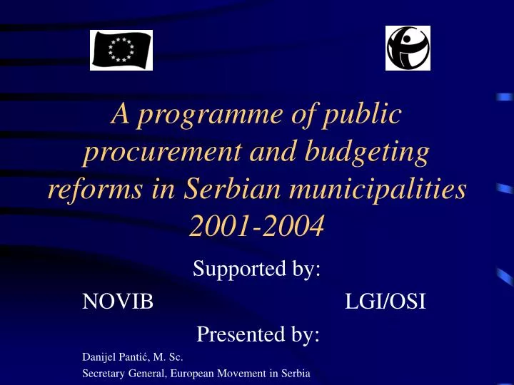 a programme of public procurement and budgeting reforms in serbian municipalities 2001 2004