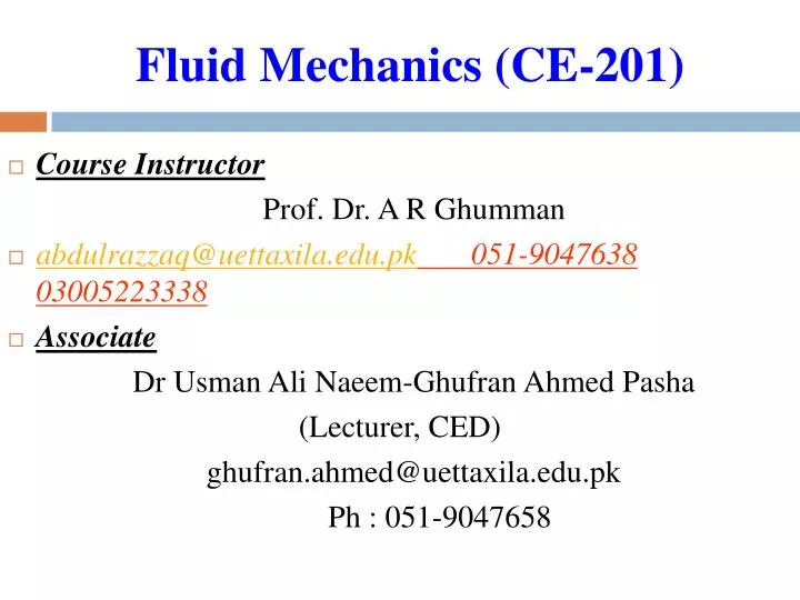 fluid mechanics ce 201