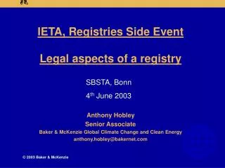 IETA, Registries Side Event Legal aspects of a registry