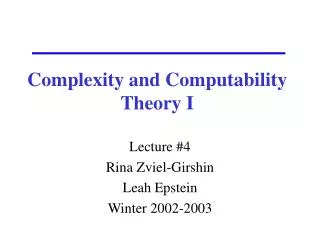 Complexity and Computability Theory I