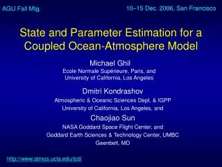 State and Parameter Estimation for a Coupled Ocean-Atmosphere Model