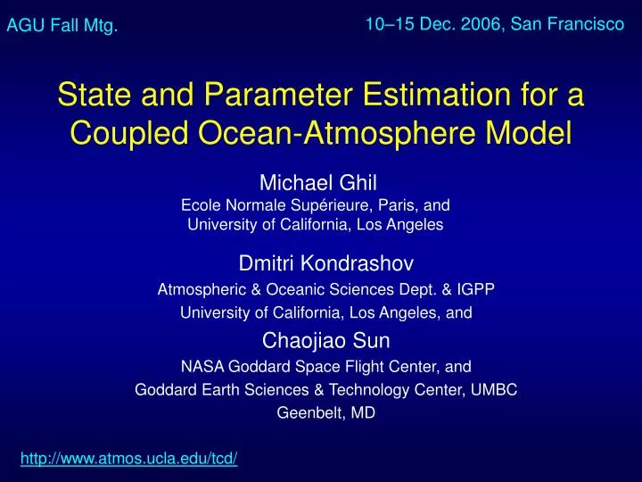 state and parameter estimation for a coupled ocean atmosphere model
