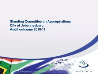 Standing Committee on Appropriations City of Johannesburg Audit outcome 2010-11