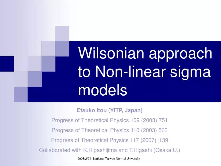 wilsonian approach to non linear sigma models