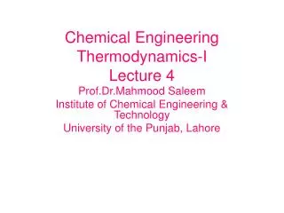 Chemical Engineering Thermodynamics-I Lecture 4