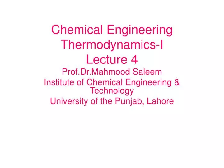 chemical engineering thermodynamics i lecture 4
