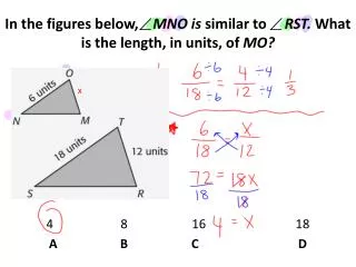 In the figures below, MNO is similar to RST. What is the length, in units, of MO?