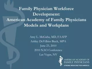 Family Physician Workforce Development: American Academy of Family Physicians Models and Workplans