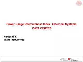 Power Usage Effectiveness Index- Electrical Systems DATA CENTER