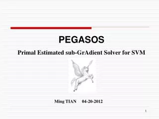 PEGASOS Primal Estimated sub-GrAdient Solver for SVM