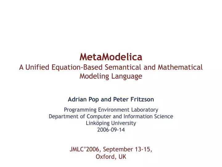 metamodelica a unified equation based semantical and mathematical modeling language