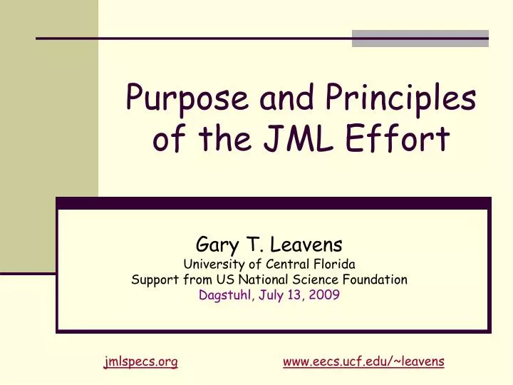 purpose and principles of the jml effort