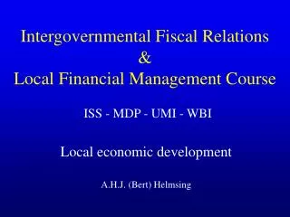 Intergovernmental Fiscal Relations &amp; Local Financial Management Course