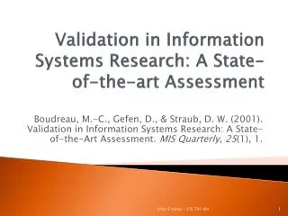 Validation in Information Systems Research: A State-of-the-art Assessment