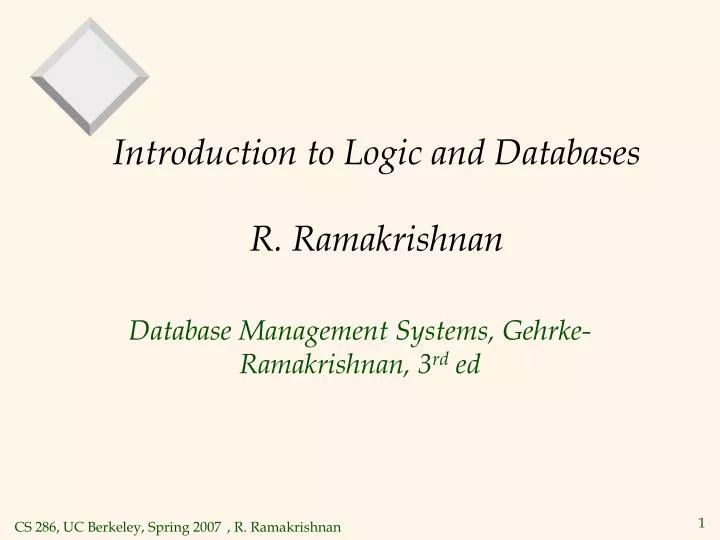 introduction to logic and databases r ramakrishnan