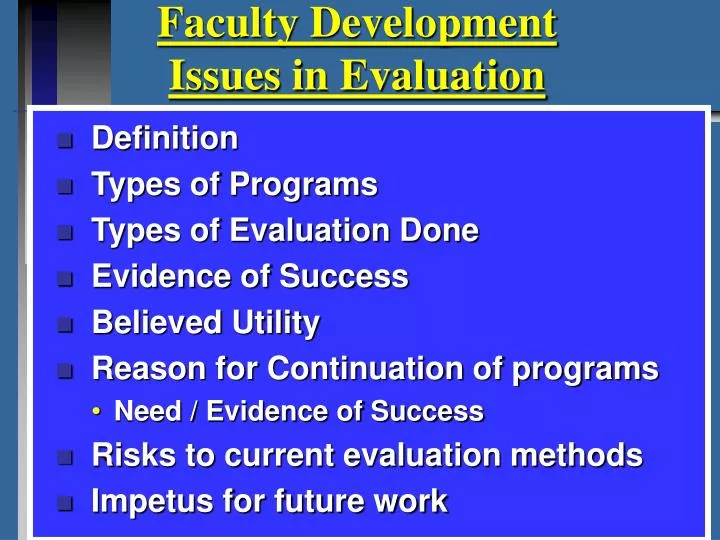 faculty development issues in evaluation