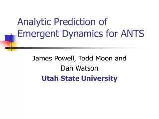 Analytic Prediction of Emergent Dynamics for ANTS