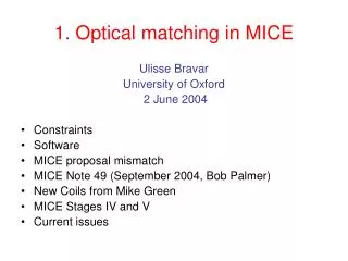 1. Optical matching in MICE