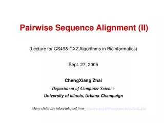 Pairwise Sequence Alignment (II)
