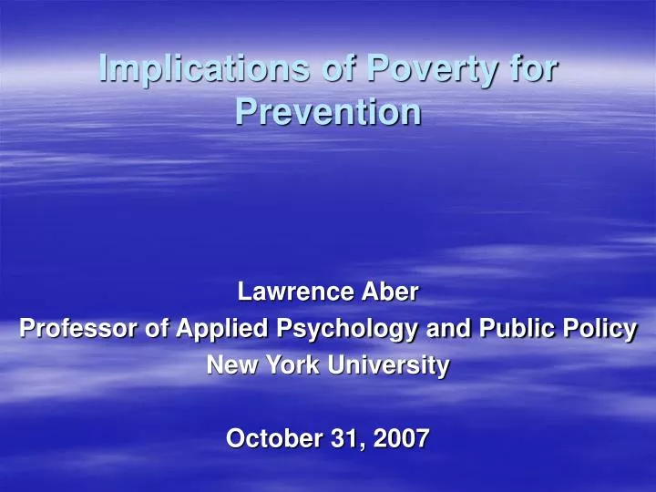 implications of poverty for prevention