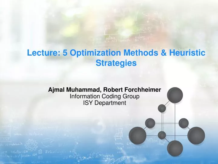 lecture 5 optimization methods heuristic strategies