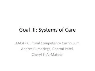 Goal III: Systems of Care