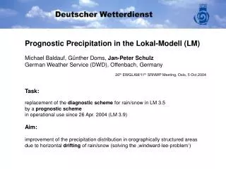 Task: replacement of the diagnostic scheme for rain/snow in LM 3.5 by a prognostic scheme