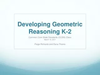 Developing Geometric Reasoning K-2