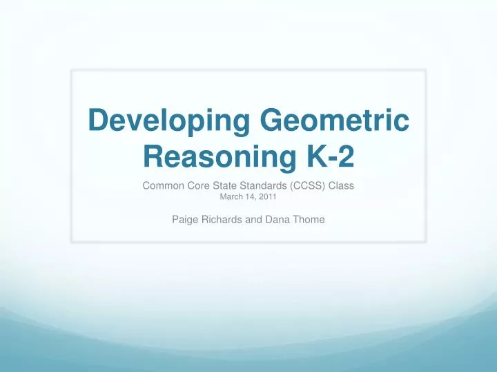 developing geometric reasoning k 2