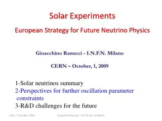 Solar Experiments European Strategy for Future Neutrino Physics