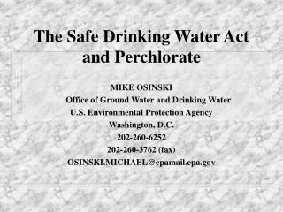The Safe Drinking Water Act and Perchlorate