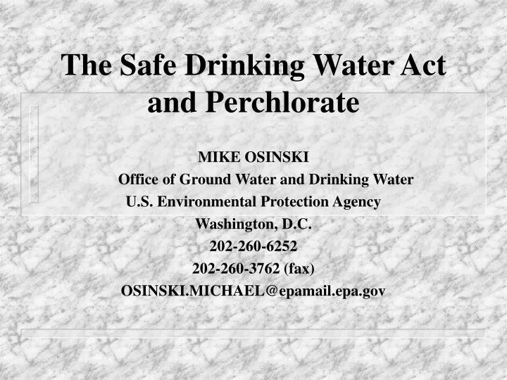 the safe drinking water act and perchlorate