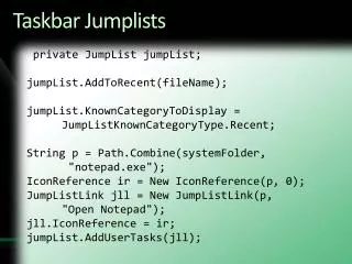 Taskbar Jumplists