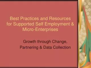 Best Practices and Resources for Supported Self Employment &amp; Micro-Enterprises