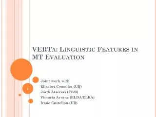 VERTa : Linguistic Features in MT Evaluation