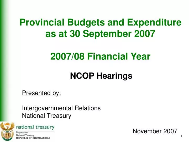 provincial budgets and expenditure as at 30 september 2007 2007 08 financial year