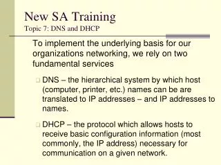 New SA Training Topic 7: DNS and DHCP
