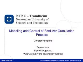 Christer Haugland, Modeling and Control of fertilizer granulation process