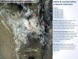 Valleys &amp; inverted valleys in Mawrth Vallis flank Long/lat : 1- 341.44E, 24.11N 2- 341.45E, 24.06N
