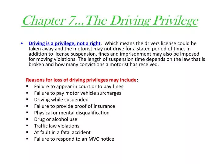 chapter 7 the driving privilege