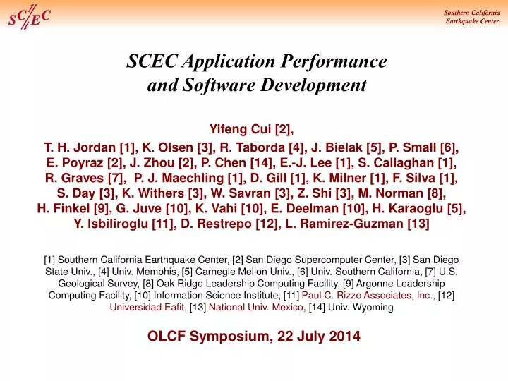 scec application performance and software development