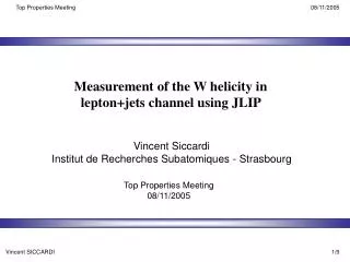 Measurement of the W helicity in lepton+jets channel using JLIP