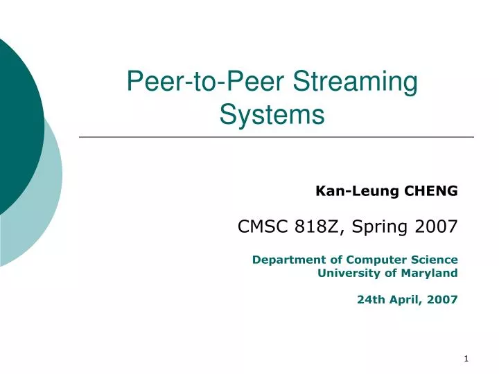 peer to peer streaming systems