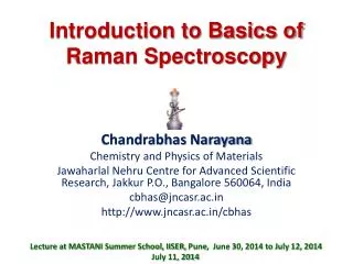 Introduction to Basics of Raman Spectroscopy