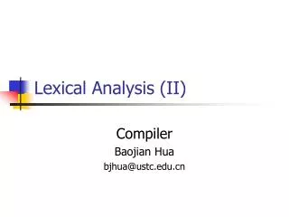 Lexical Analysis (II)