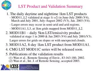LST Product and Validation Summary