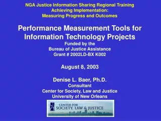 NGA Justice Information Sharing Regional Training Achieving Implementation: