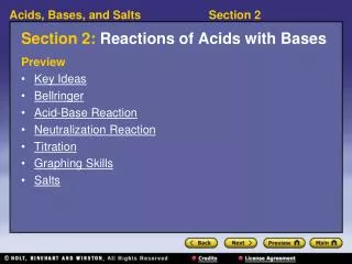 Section 2: Reactions of Acids with Bases